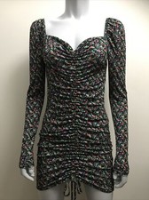 PRETTY LITTLE THING Black Floral Stretch Ruched Adjustable Tie Dress Size 12 NEW