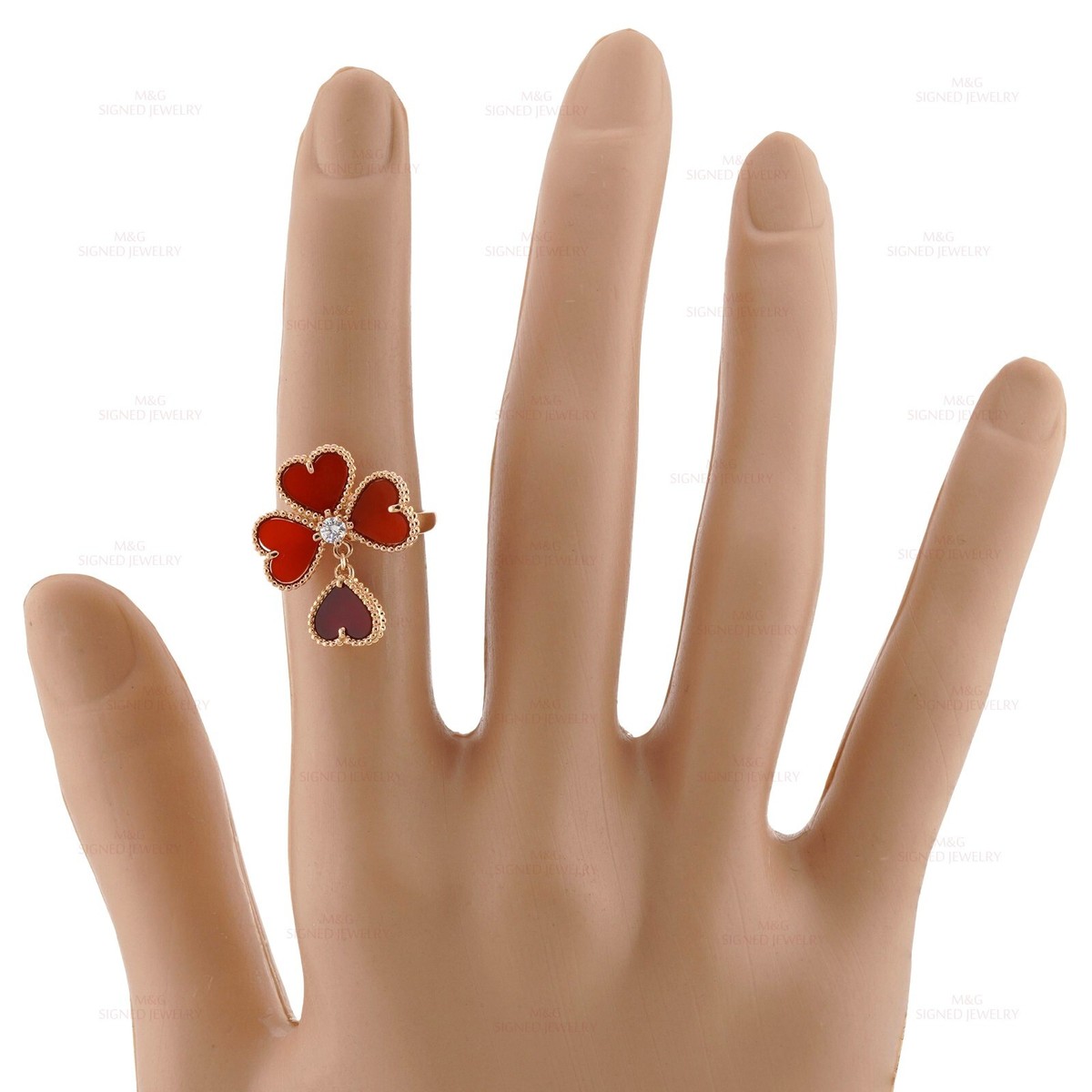 VAN CLEEF & ARPELS Sweet Hearts Carnellian Diamond 18k Rose Gold