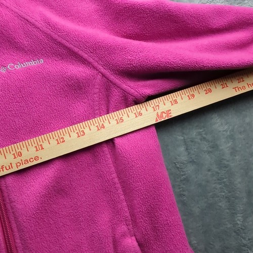 Columbia Fleece Jacket Pink Zip Up Coat Size L 14/16 Pockets Mock Neck Youth - Picture 7 of 12