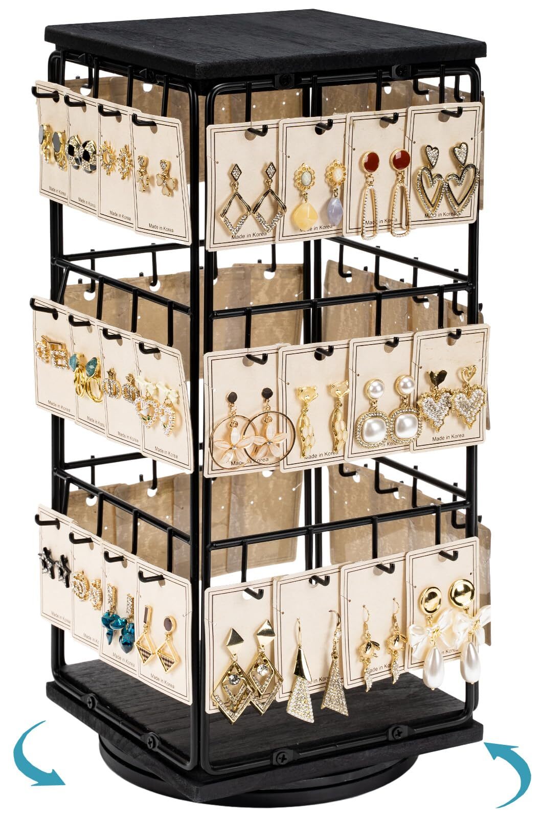 360 Rotating Earring Display Stand - Spinning Jewelry Rack for Retail Store Showcase