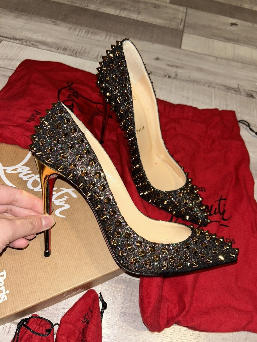 Christian Louboutin Follies Spikes ハイヒール Christian Louboutin Follies Spikes 100 Glitter Heels Black/gold