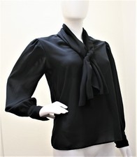 CHAUS VINTAGE BLOUSE LONG SLEEVE NECK TIE PULLOVER STYLE TOP BLACK 8