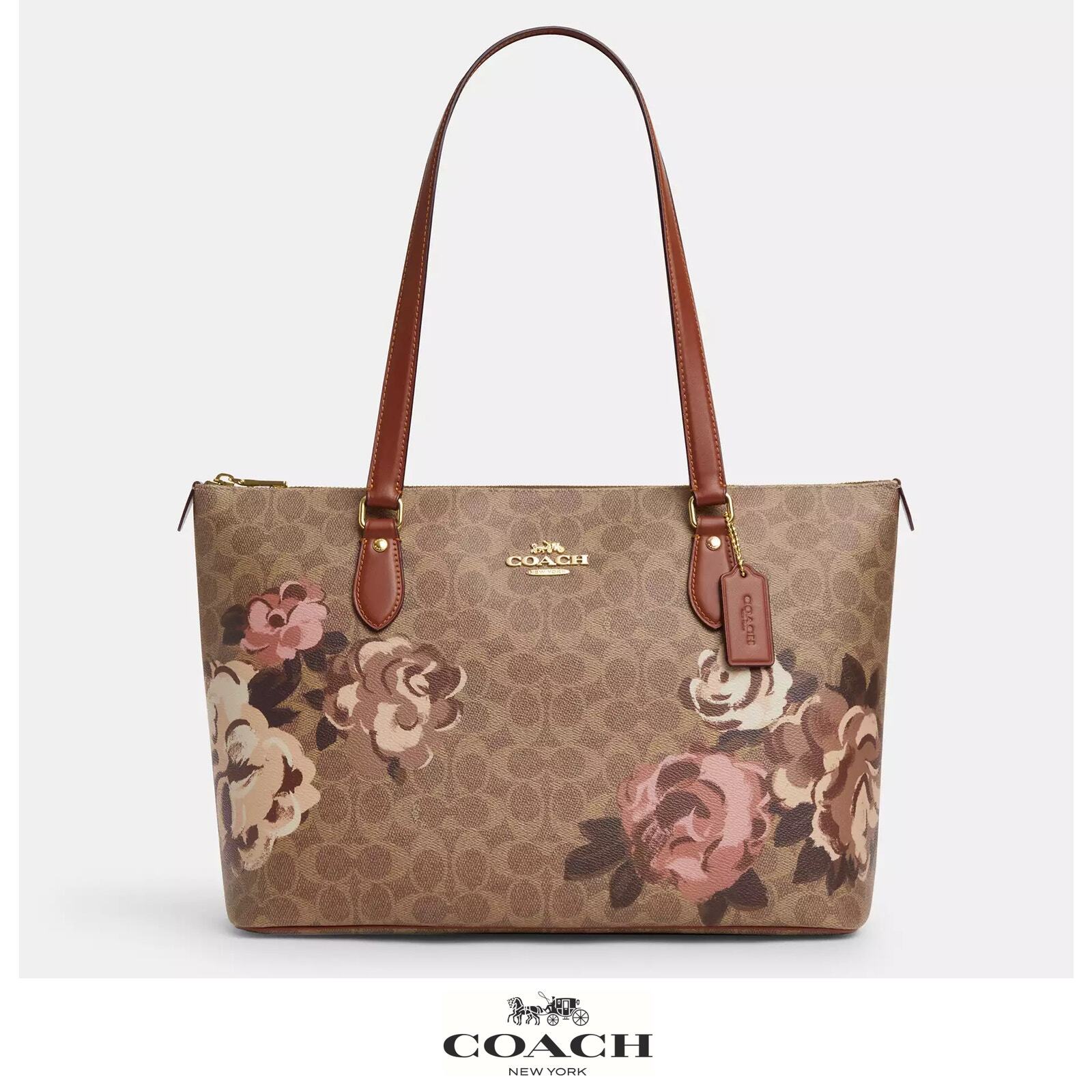 NWT Coach Gallery Tote Bag In Signature Canvas With Rose Print