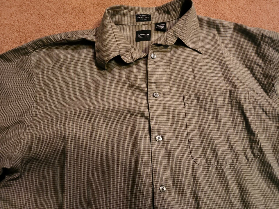 Camisa Arrow Para Hombre Sin Arrugas Verde A Cuadros Talla Grande Manga Larga Camisa Abotonada Foto 3 de 3