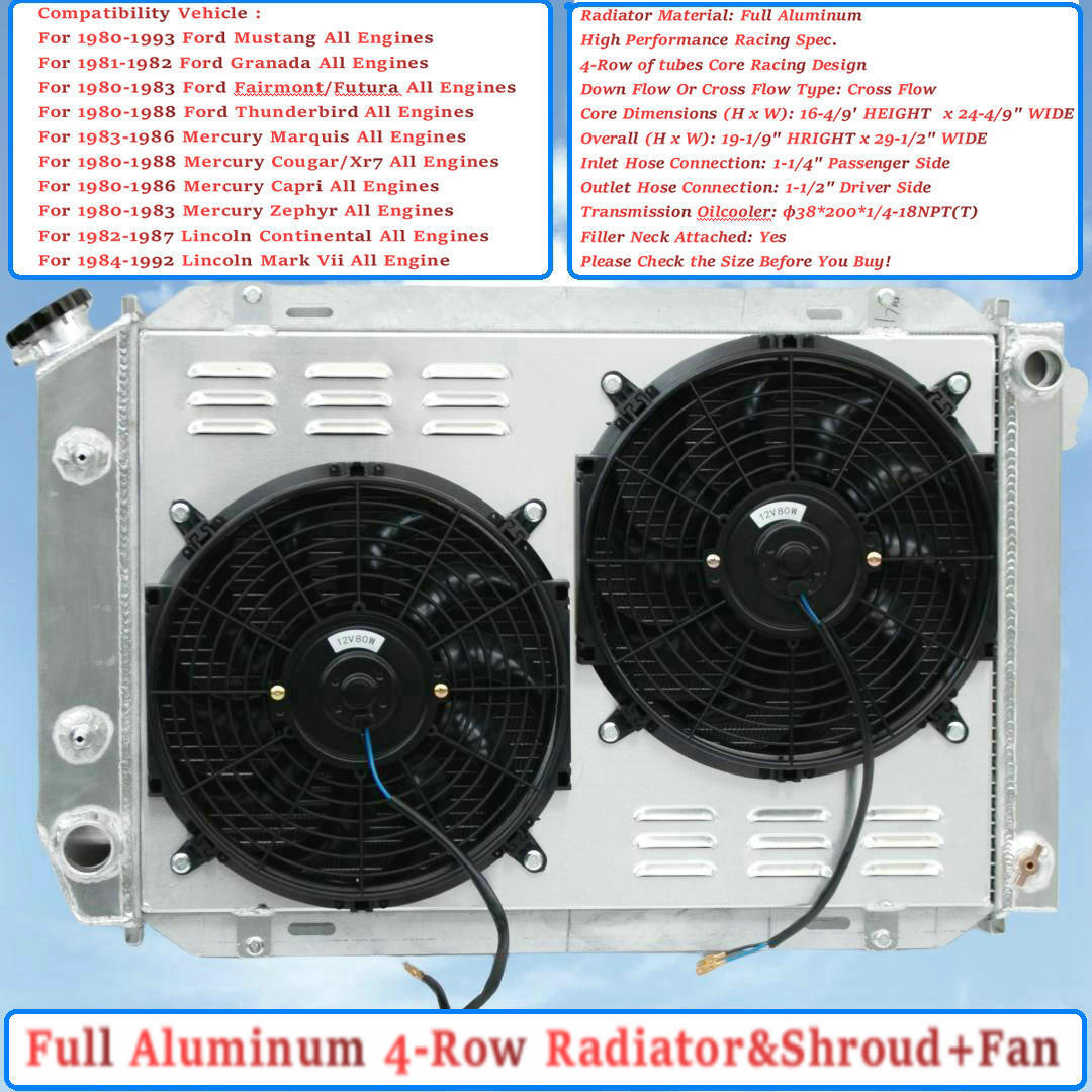 DPI138 4 Row Radiator&Shroud+Fan For For 1980-1988 Mercury Cougar / XR7 V8 L6 V6