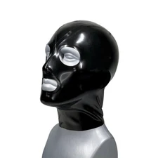Men Latex Rubber Hood Mask with Zipper Back Full Face Open Eyes Cosplay Headgear