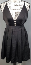 Free People Mini Dress Women 2 Black Lined Swing Hem Deep V Neck Backless Zipper