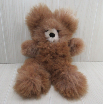 Alpaca Teddy Bear Real Fur Fluffy Plush Stuffed Animal Brown NEEDS SMALL  REPAIR