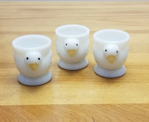 3 Vintage Opalex Milk Glass *CHICK EGG CUPS* France Easter