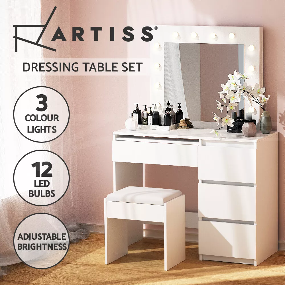 Artiss Dressing Table LED Makeup Mirror Stool Set 12 Bulbs Vanity