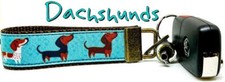 Dachshunds Key Fob Wristlet Keychain 1"wide Zipper pull Camera strap handmade