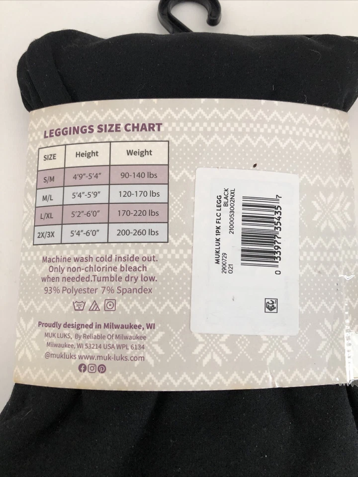 Muk Luks Fleece Lined Leggings Size 2X/3X Black NEW - Image 3 of 4