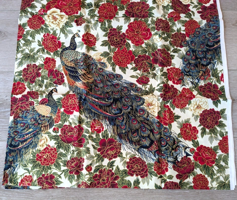 2 Yards Robert Kaufman Oriental Traditions Japanese Peacock Floral Fabric 42x72 - Image 3 of 4