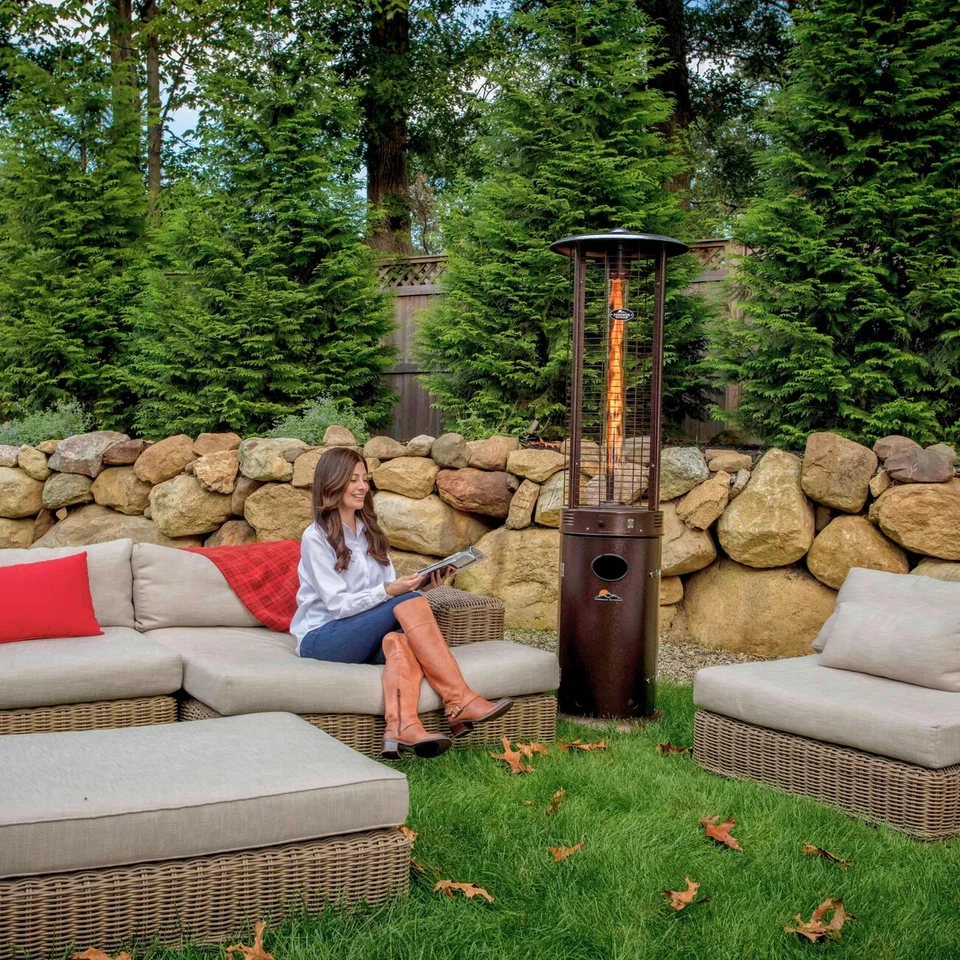 Calentador de torre redonda de vidrio de 32.000 BTU + arranque de empuje de acero - calienta 8 pies Diámetro Foto 3 de 4