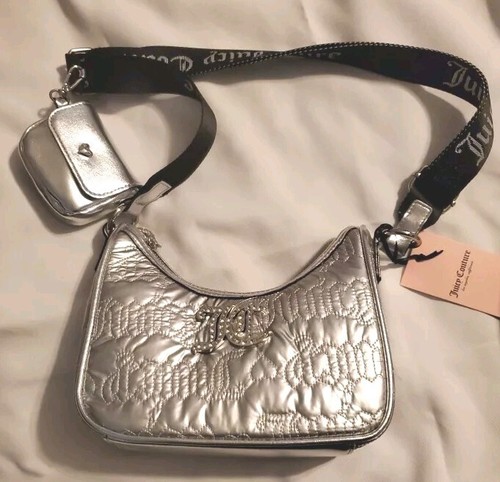Juicy Couture Metallic Silver Pink League Hobo Style Crossbody Bag NWT - Picture 4 of 4