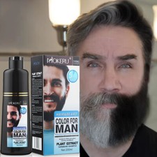 2 in1 Men Permanent Beard  Mustache Natural Color Dye shampoo Black Darkening
