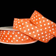 5 Yards New Orange White Polka Dot Wired Ribbon 1 1/2"W