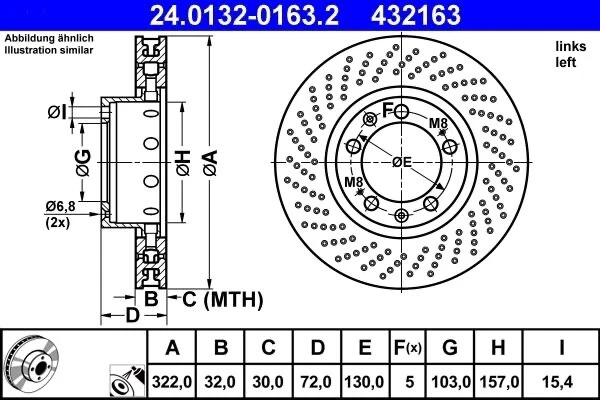 FRONT LEFT BRAKE DISC 322mm FITS PORSCHE 911 993 99335104510 ATE 24.0132-0163.2 - Image 4 of 4