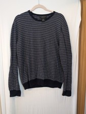 Bloomingdales Mens Store Blue Striped Cashmere Blend Pullover Sweater Mens XL
