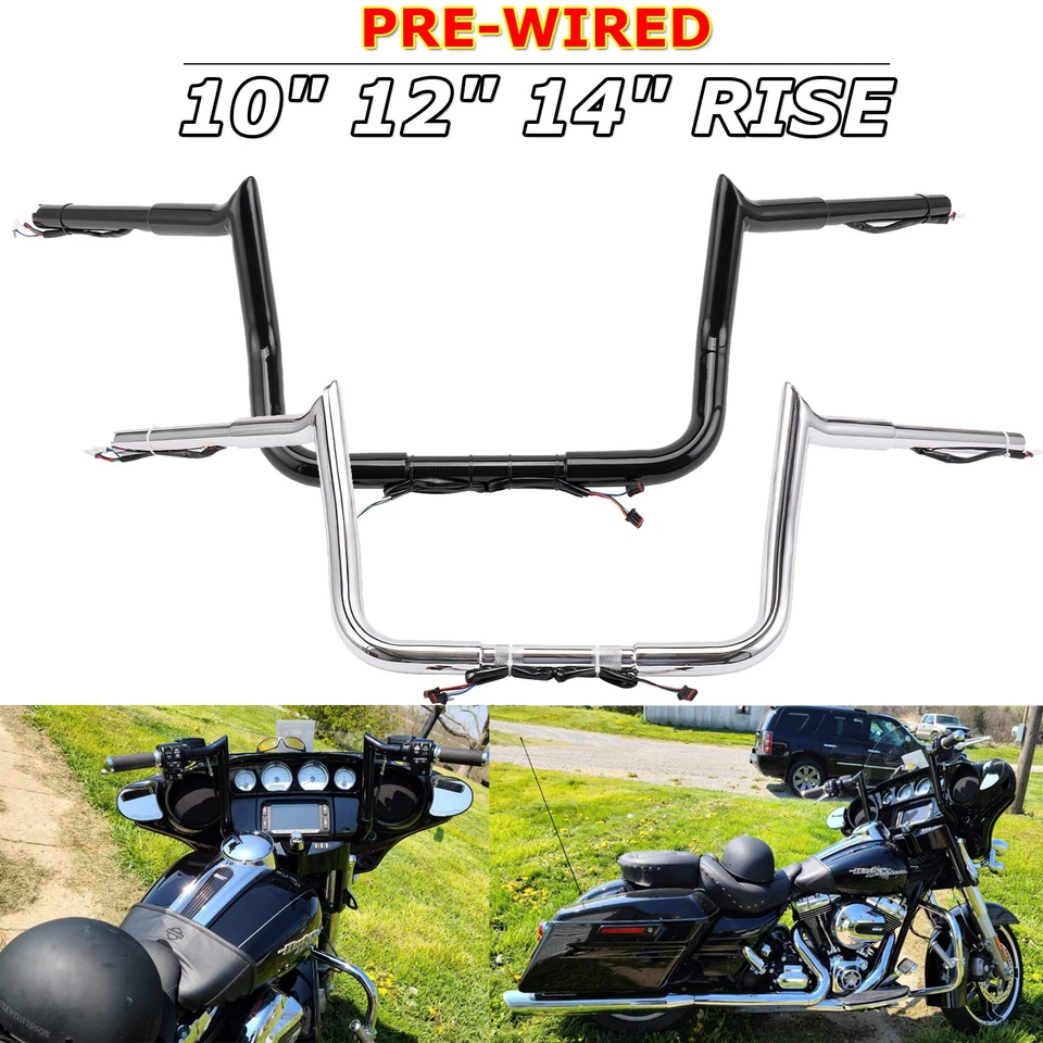 Manillar de barra Meathook precableado de 10"12"14" para Harley Street Glide Special 2014+ Foto 3 de 4