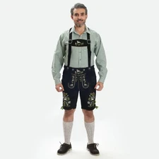 Black Lederhosen with Suspenders - Authentic Bavarian Lederhosen - Suede Leather