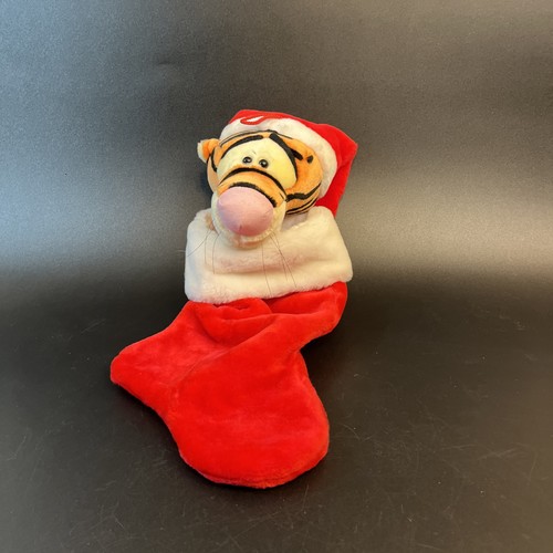 Vtg Tigger Christmas Stocking Stuffed 3D Head Plush Holiday Disney Santa Hat 12"