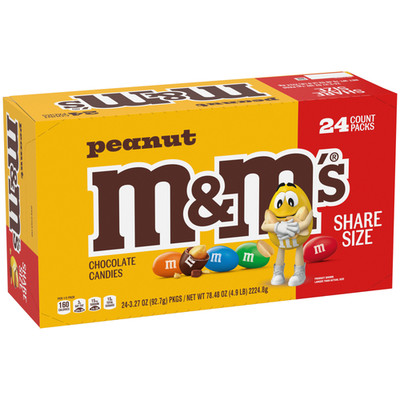 M&M'S Chocolate Candy, Peanut, Share Size, 3.27 Oz, 24-Count Peanut Crunch