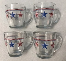 Vtg Libbey 1776 Bicentennial Stars Stripes Glass Mugs Set Of 4 USA Patriotic