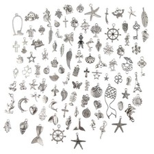 CHuangQi 100pcs Bulk Lots Jewelry Making Charms, Mixed Smooth Metal Charms, P...