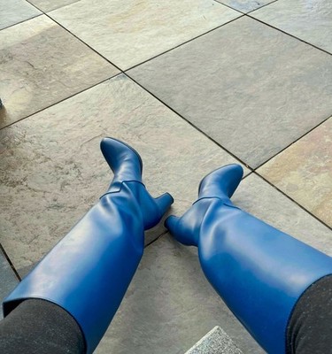 Sergio Rossi Stiefel gr. 38,5 Blau Kunstmaterial Kniehoch mit Orginalkarton