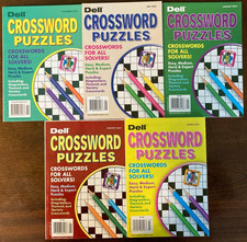 Lot of 5 Dell Crossword Puzzle Books ALL SOLVING LEVELS Easy Medium-Expert J48