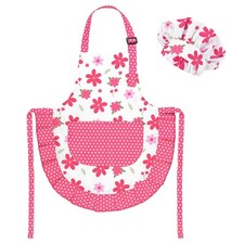 Kids Apron and Chef Hat Set, Cute Pink Flower Apron with 2 Pockets, Adjustabl...