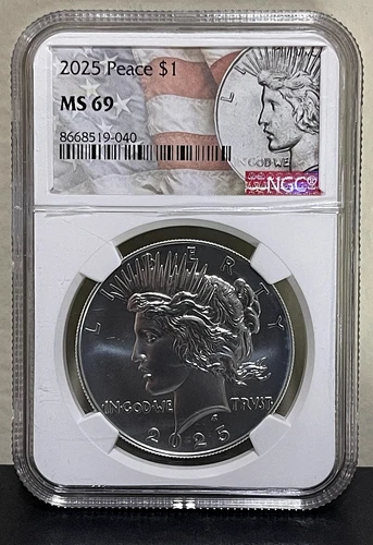 2025 $1 Peace Silver Dollar NGC MS69 Peace/Flag Label