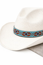 Beaded Turquoise Geometric Cowboy Hat Band, Boho Western Accessory