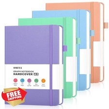 Graph Paper Notebook 4 Pack, A5 Hardcover Grid Journal