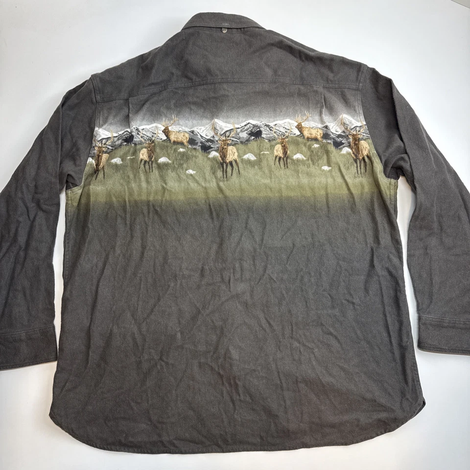 Cabela’s Soft Chamois Elk Mountain Print Button Down Shirt Men’s Size XXL Gray - Image 4 of 4