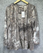 LOGO Lori Goldstein Tie-Dye Jacquard Swing Top Brown Textured Boho Large NWT