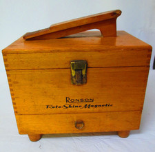 Ronson Roto Shine Magnetic Electric Shoe Polishing Kit Wood Case Polish