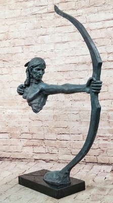 Genuine Bronze by Lost Wax Method Indian Chief with Bow and Arrow Sculpture Gift