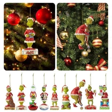 19Pcs Merry Christmas Grinch 2D Ornaments Xmas Tree Hanging Decor Figure Pendant