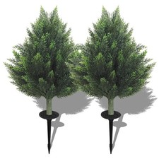 2 Pack 60 cm Artificial Cypress Tree with Ground Stake Outdoor Lawn Garden Decor