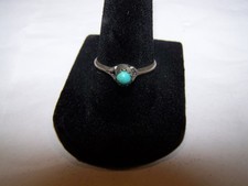 SMALL Navajo Indian Sterling Silver Round Turquoise Ring - Size 8 1/2