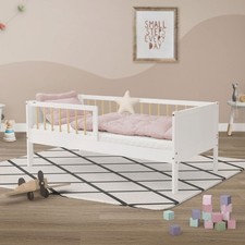 Lettino bambini e bambine 140x70 cm bianco-naturale legno protezione anticaduta