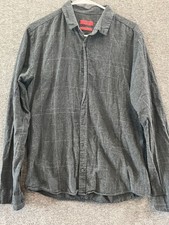 Hugo Boss long sleeve extra slim fit Mens M italian cotton dark gray fine lines