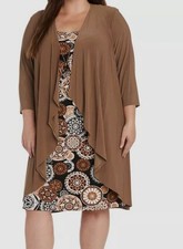 R M Richards Women Brown Scoop-Neck Dress, Jacket, Necklace Size 12