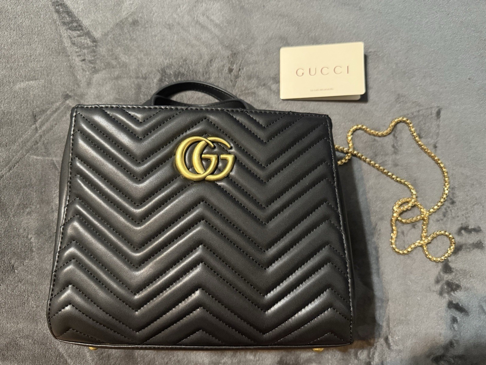 Gucci Marmont Black Leather Shoulder Bag with Gold Chain Strap-image