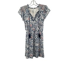 Blue Rain Womens Floral Shift Dress Cinched Waist Tassels Size XS