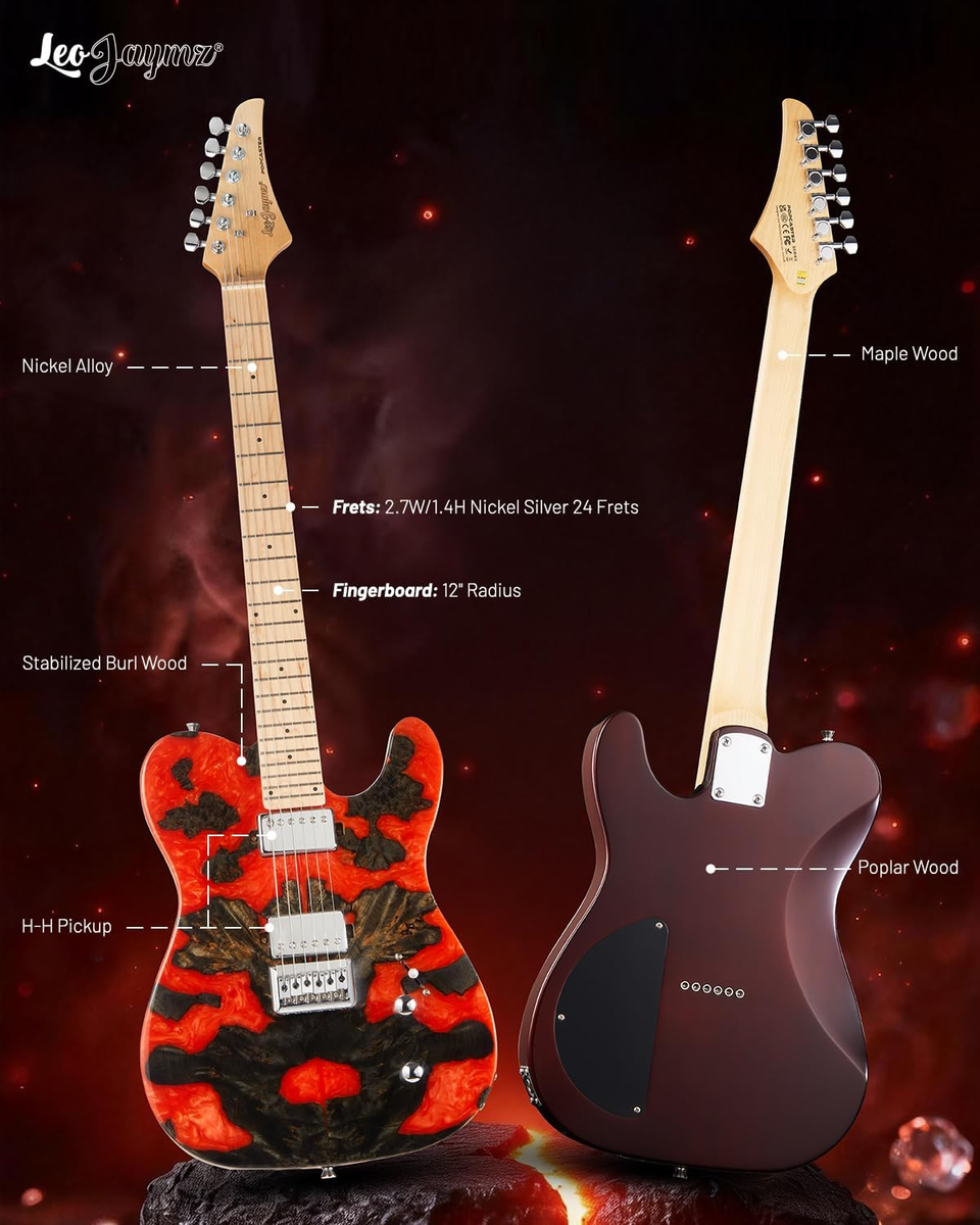 Leo Jaymz Electric Guitar Red 24-Fret Dual Humbuckers Fixed Bridge