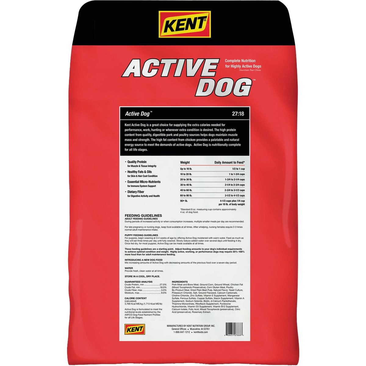 Kent Active Dog 40 Lb. Adult Dry Dog Food 7888 Kent 7888 808631078883