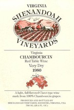 Shenandoah Vineyards Chambourcin Very Dry Edinburg Virginia 1980 Vtg Wine Label